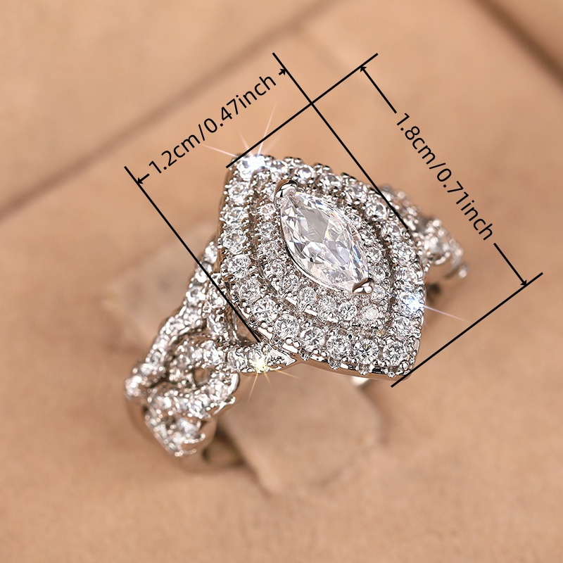 2pcs Horse Eye Zirconia Wedding Ring Set for Occasions & Everyday